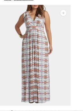 Tart Sleeveless V-Neck Tie-Dye Stripe    ChloeMaxi Dress in White, Gray & Orange